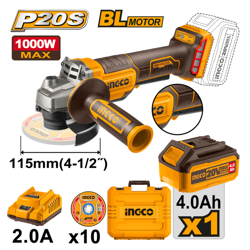 Grinder Angle INGCO 20v 115mm Kit 1000w